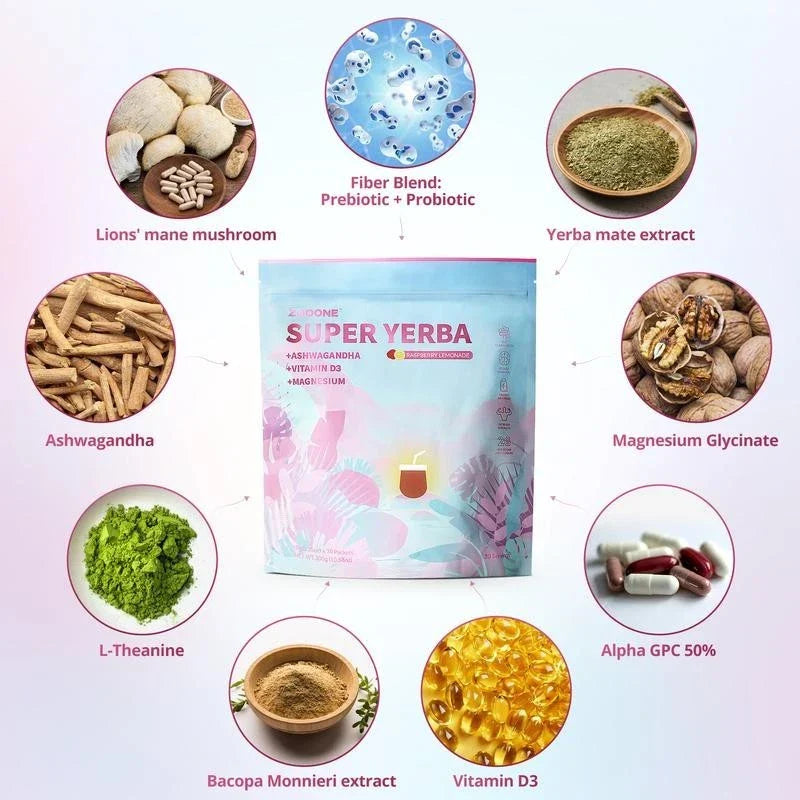 Super Yerba | Yerba Mate Instant Tea Powder | RASPBERRY LEMONADE Flavor | 30 Se