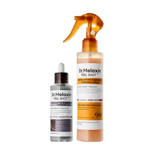 Dr.Melaxin Peel Shot Exfoliating Black Rice Ampoule 2.7 FL OZ / 80 ml + Kojic Acid Turmeric Spray 6.7 FL OZ / 200 ml