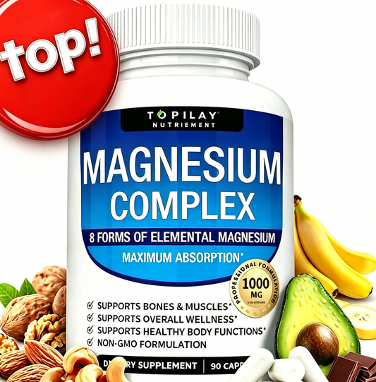 Magnesium Complex Supplement 8 Elemental 1000mg - Magnesium Glycinate, Citrate, Malate, Taurate, Chelated for Easy Absorption for Bones, Muscle, Recovery, Energy, Vegan Non-GMO 90 Capsules