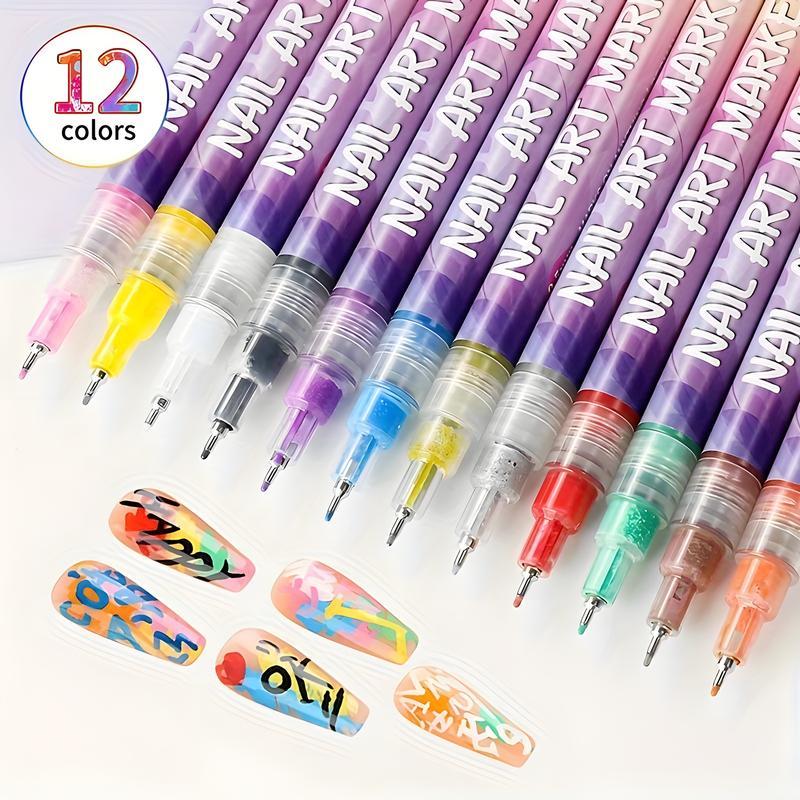 12 Farben 3D Nagelkunst Stift Set, 1 Box Nagellackstift, Nagelpunkt Graffiti Punktierstift, Zeichen Pinsel für DIY Nagelkunst, Maniküre -Shop