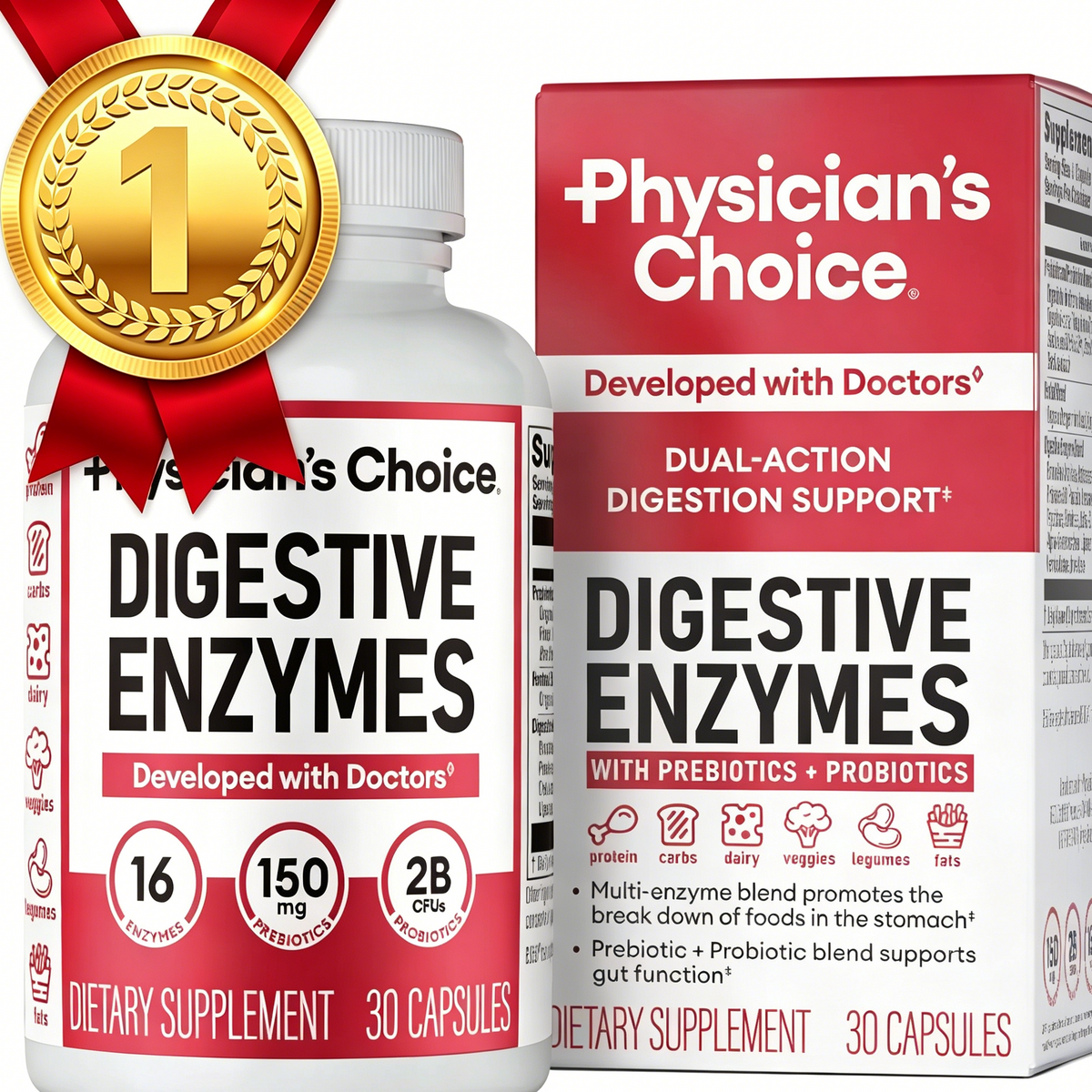 Physician's Choice Digestive Enzymes, Digestive & Gut Health, Bloating & Meal Time Discomfort, Men and Women, 30 Count