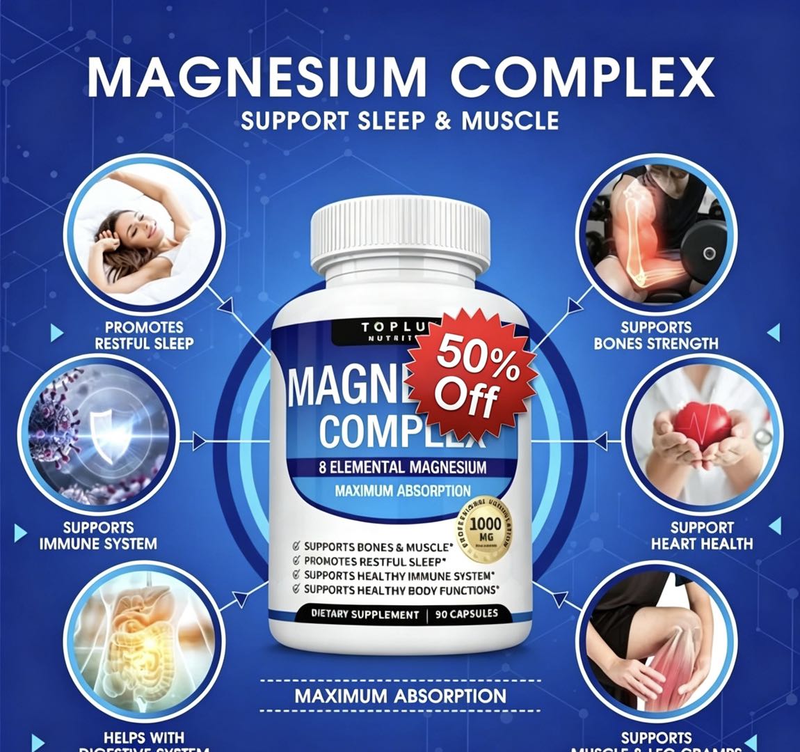 Toplux Magnesium Complex – 1000mg, 8 Powerful Forms for Recovery & Daily Wellness            ⭐️⭐️⭐️⭐️⭐️ 4.8 • 2,031 reviews