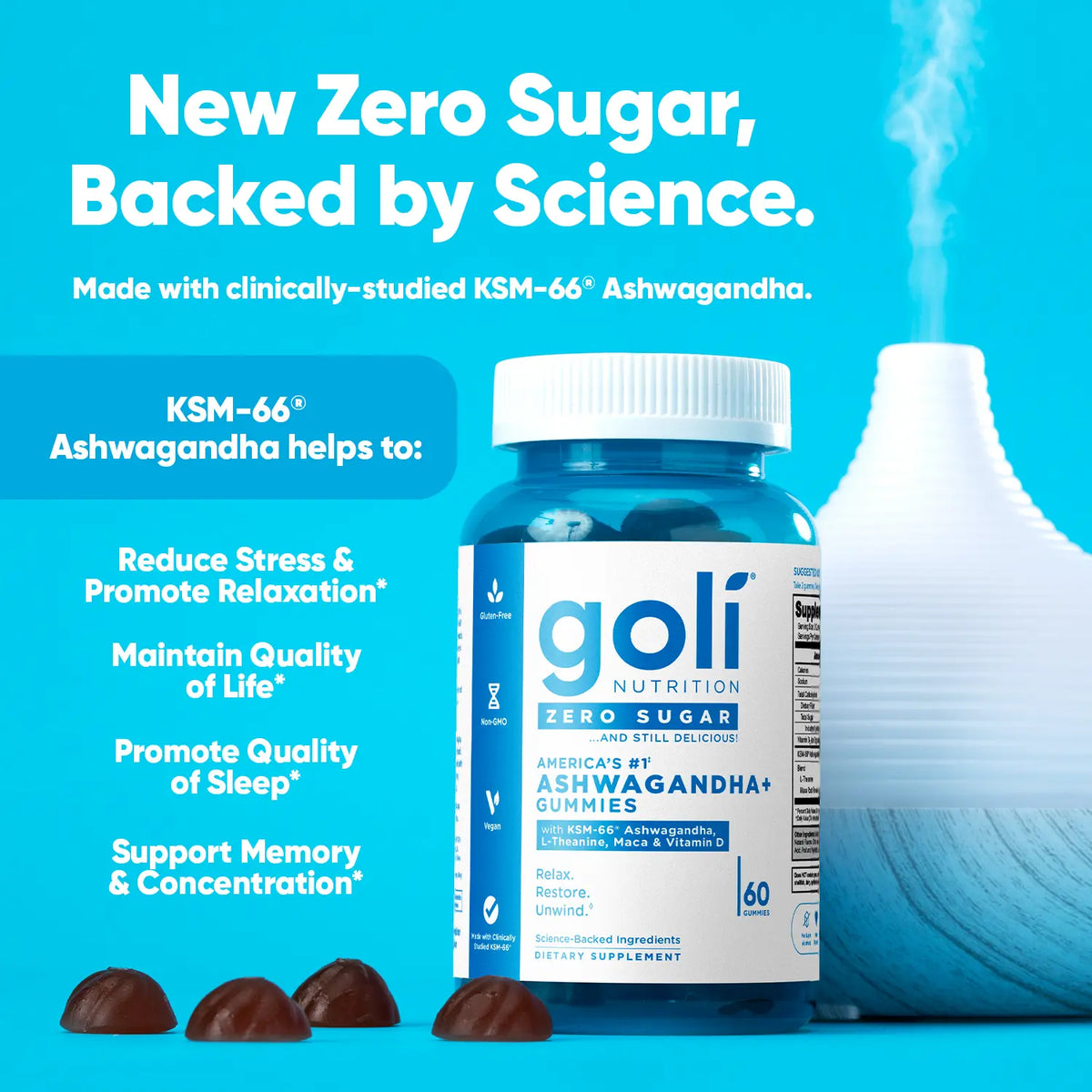Zero Sugar Best Seller Trio - World's First 3-in-1 Pre, Post, Probiotic, Apple Cider Vinegar with Vitamin B12 and Probiotics To Address Bloating, Ashwagandha & L-Theanine, Vitamin D gummies. Gluten-Free, Vegan, Non-GMO & Gelatin-Free