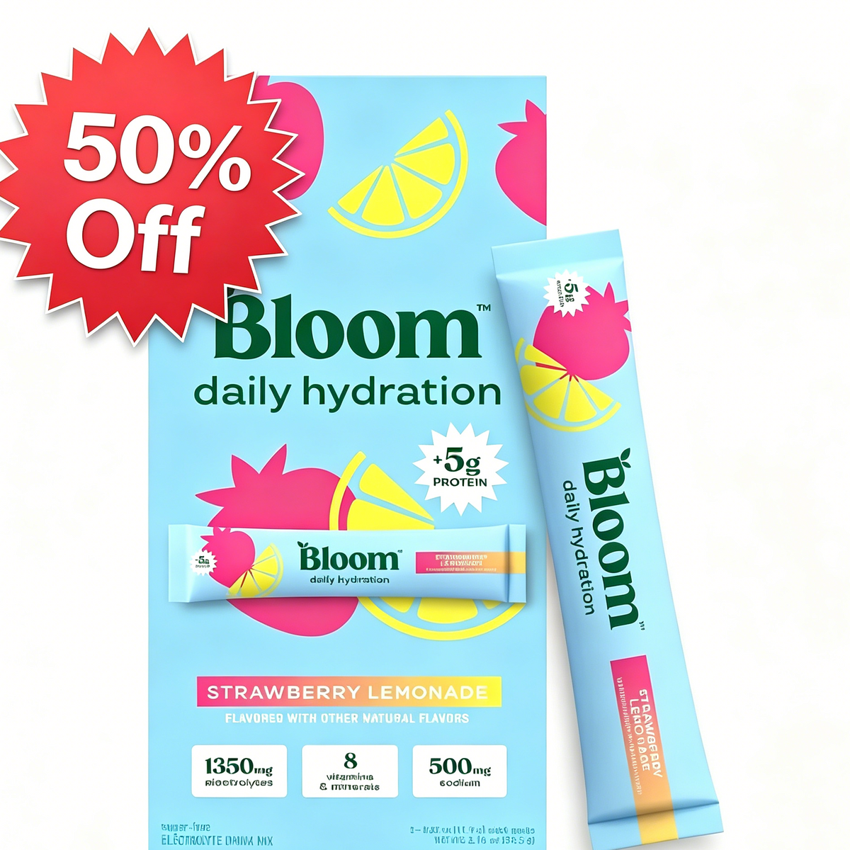 New - Bloom Nutrition Daily Hydration Sticks - 1350mg Electrolytes, 5g Clear Whey Protein & Collagen, 8 Key Vitamins, Sugar-Free Drink Mix for Hydration, Recovery & Skin Health