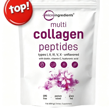 Micro Ingredients Multi Collagen Protein Powder, 2lb | Type I,II,III,V,X with Biotin, Hyaluronic Acid, Vitamin C - Unflavored Collagen Peptides