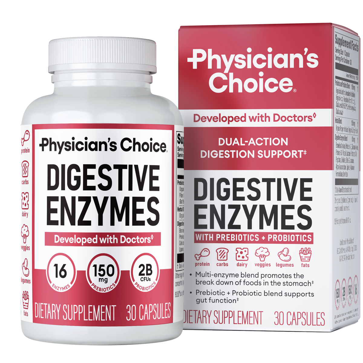 Physician's Choice Digestive Enzymes, Digestive & Gut Health, Bloating & Meal Time Discomfort, Men and Women, 30 Count