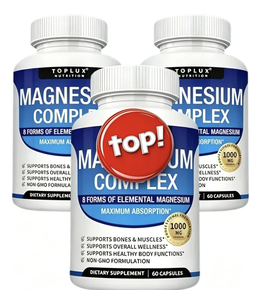 Toplux Magnesium Complex 8 Elemental Magnesium Supplement 1000mg Glycinate, Citrate, Malate, Taurate