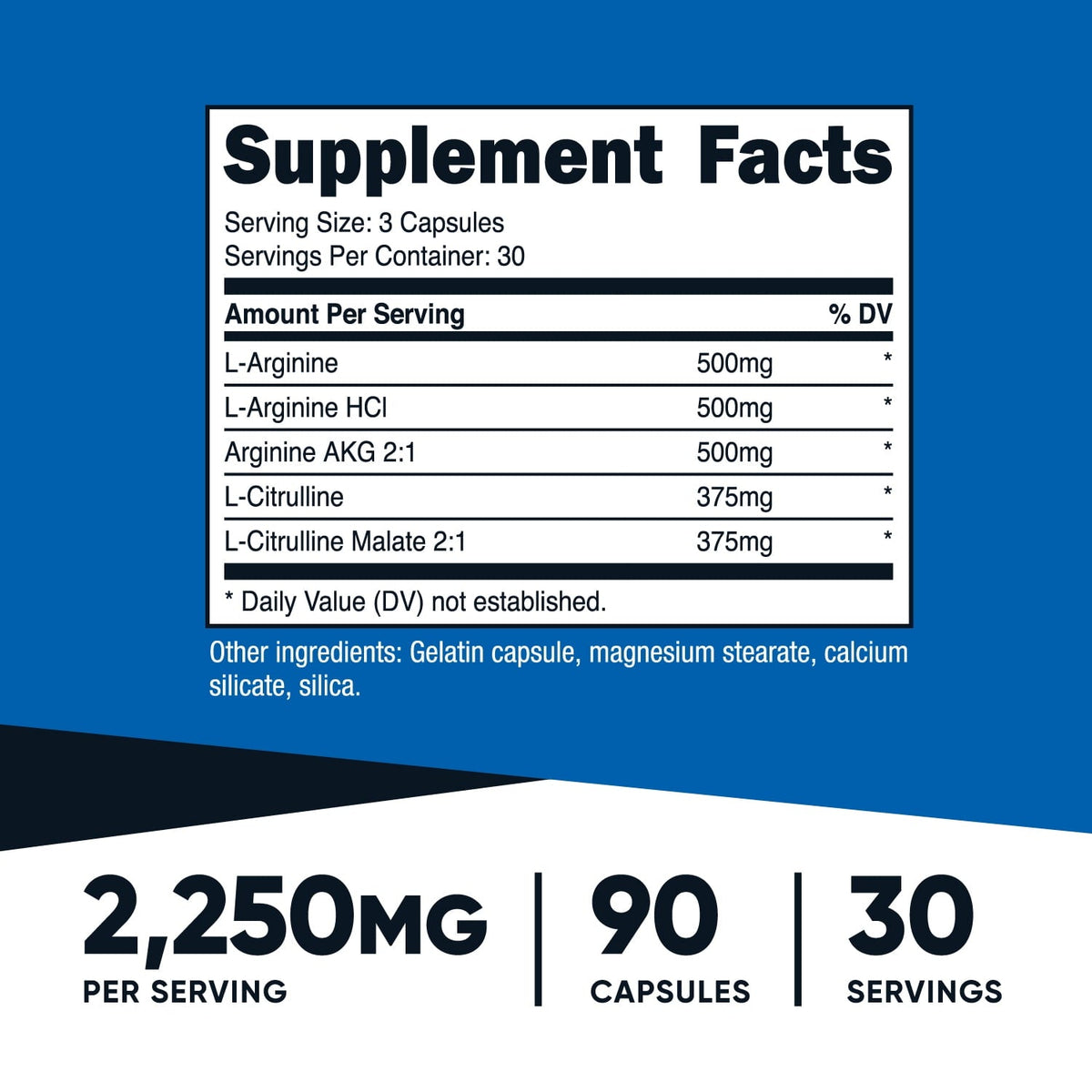 Nutricost Nitric Oxide Booster (2250mg) 90 Capsules - Gluten Free, Non-GMO, 750mg Per Casule, 30 Servings