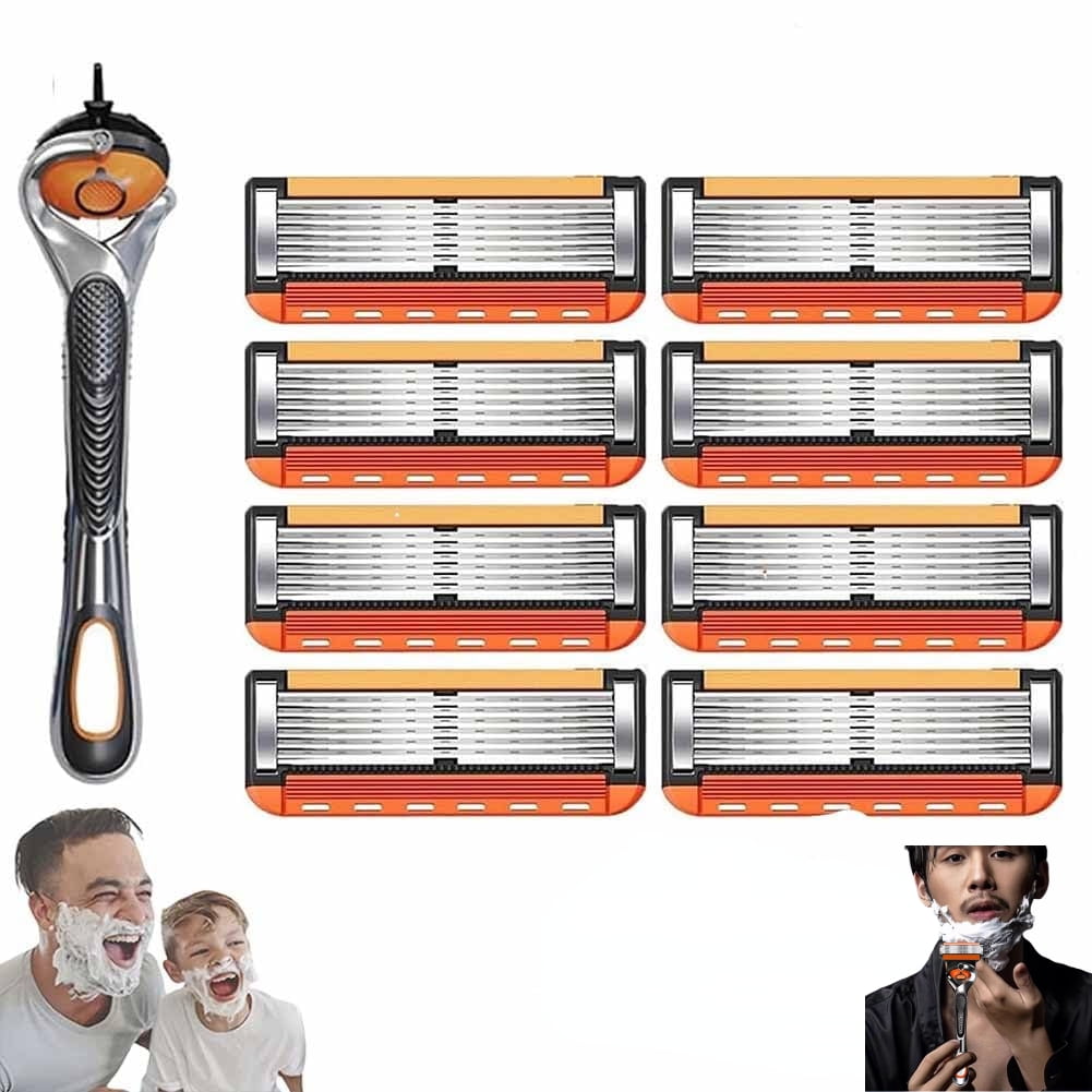 48-Piece Men's Razor Blade Replacement Set with Free Handle - Ultra Sharp Stainless Steel Blades for Smooth Shaving, Long Handle Double Edge Razor Blades, Travel Carry Handling Manual Shaver(24pcs)-Shop
