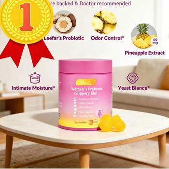 LEEFAR Her Juicy Feminine Probiotics Gummies- All in One Solution with Slippery Elm and Prebiotics&Lactobacillus Probiotic Blend for Women’s pH Balance and Dryness - Hawaiian Pineapple Gummies 60 Count probiotics women