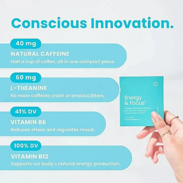 ENERGY & FOCUS™ Caffeine Nootropics for Energy & Focus -Sugar-Free with L-theanine, Caffeine, Vitamin B12& Vitamin B6 - Peppermint Flavor-Shop