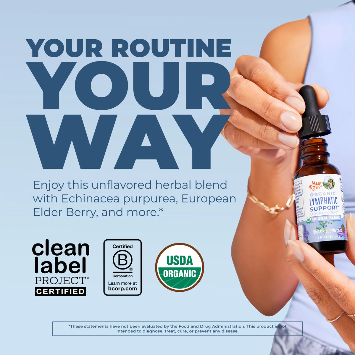 MaryRuth's Lymphatic Support Herbal Blend Liquid Drops - USDA Organic - Echinacea & Elderberry - Blue Vervain - Vegan - 30 Servings
