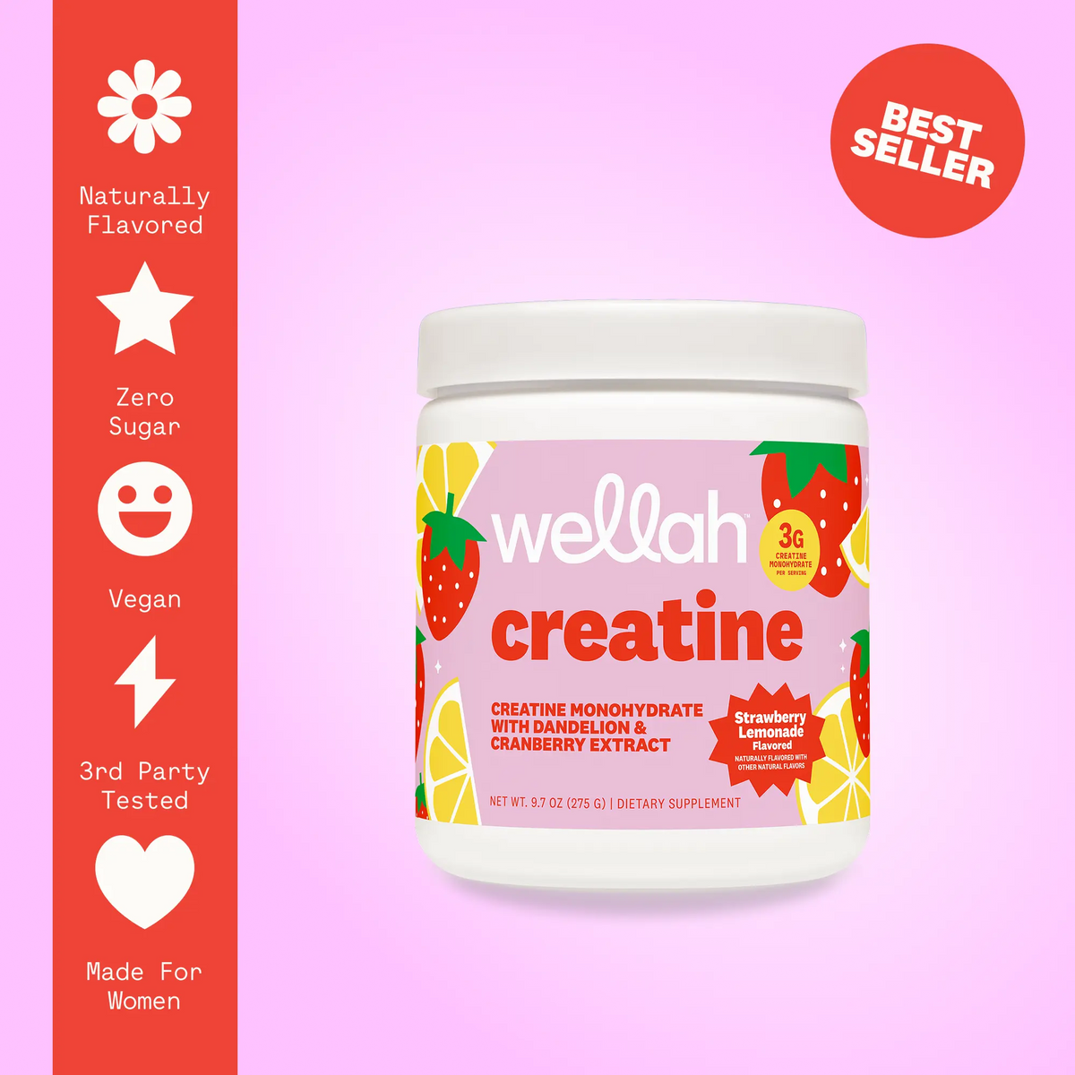 Wellah Creatine - 50 Servings, Unflavored & Strawberry Lemonade Flavor, 3g Creatine, Joint Health Supplement for Fitness & Healthcare