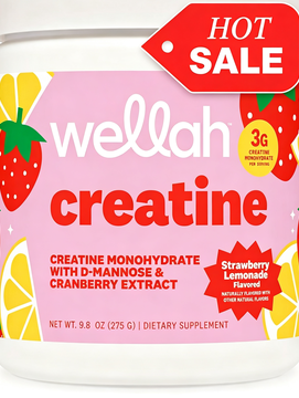 Wellah Creatine for Women 50 Servings, Strawberry Lemonade - Creatine