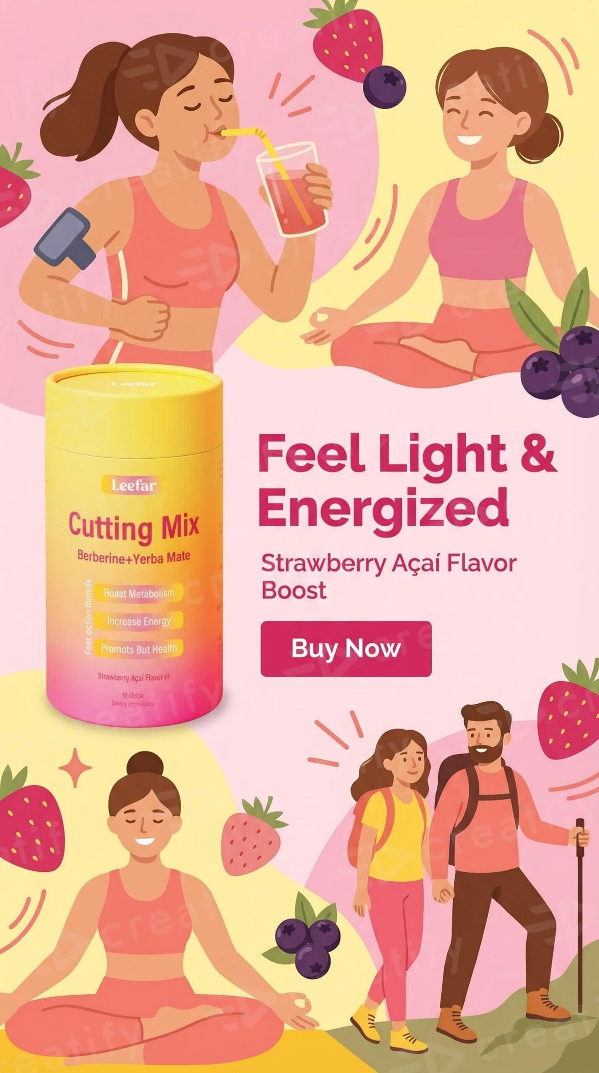 LeeFar Cutting Drink Mix – Strawberry Açaí Flavor – 30 Servings