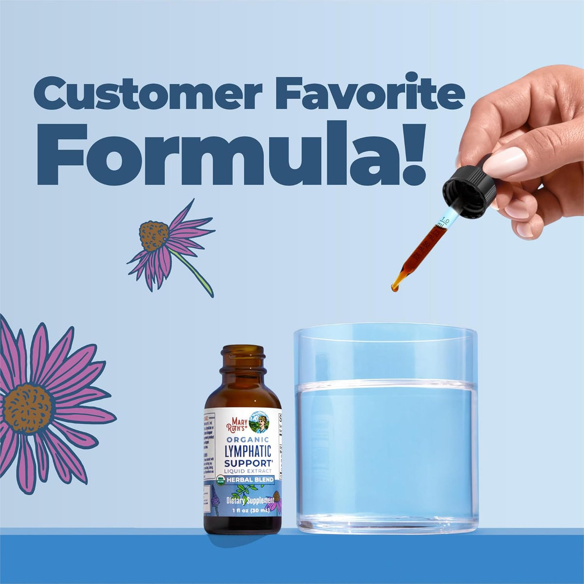 MaryRuth's Lymphatic Support Herbal Blend Liquid Drops - USDA Organic - Echinacea & Elderberry - Blue Vervain - Vegan - 30 Servings