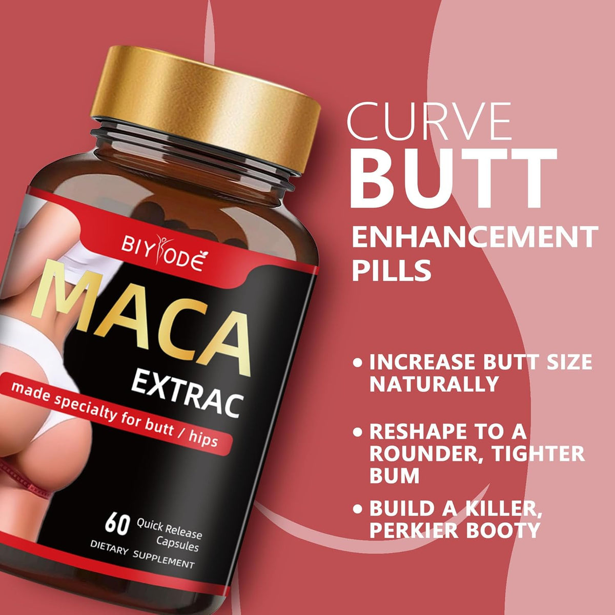 Organic Maca Root Capsules - Natural Butt Enhancement Pills for Women | Lift, Firm & Curve Buttocks | 60 Capsules-Shop