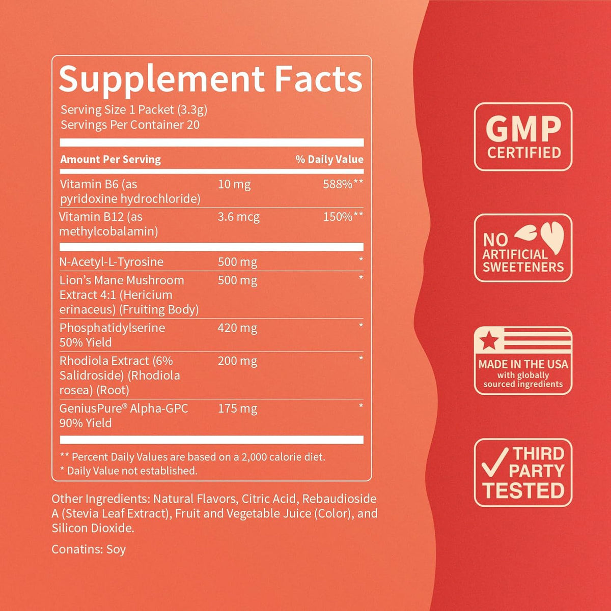 Drink Mix – Fruit Punch Flavor – Alpha GPC, Lion’s Mane, Rhodiola & N-Acetyl L-Tyrosine – Sugar-Free, On-The-Go Packets – 20 Servings-Shop