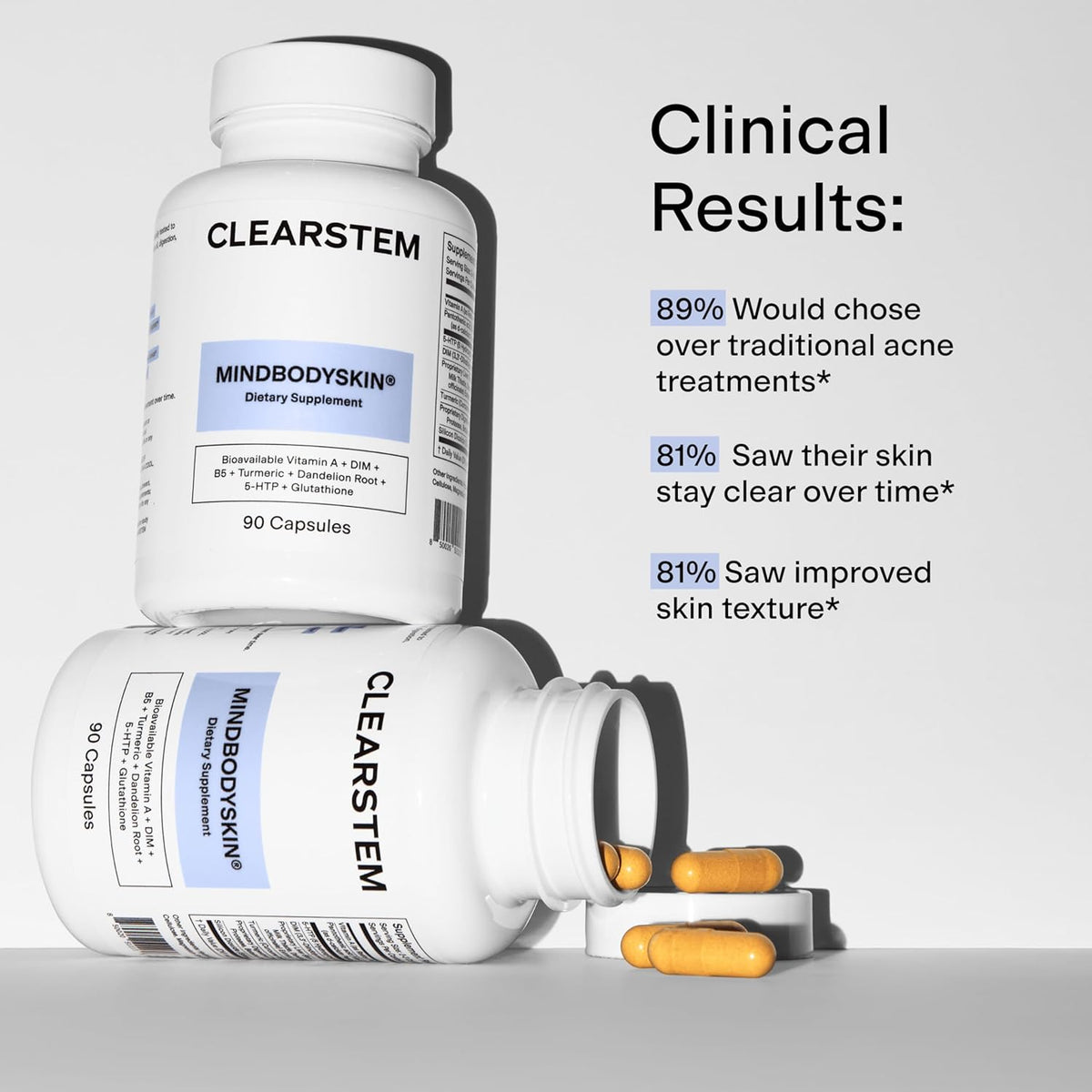 CLEARSTEM -  Hormonal Acne Supplement (5-HTP) - Natural DIM Supplement - Skin Care Vitamins - Hormone Balance, Antioxidants - Gluten Free, Cruelty Free - 30 Servings, 90 Capsules-Shop