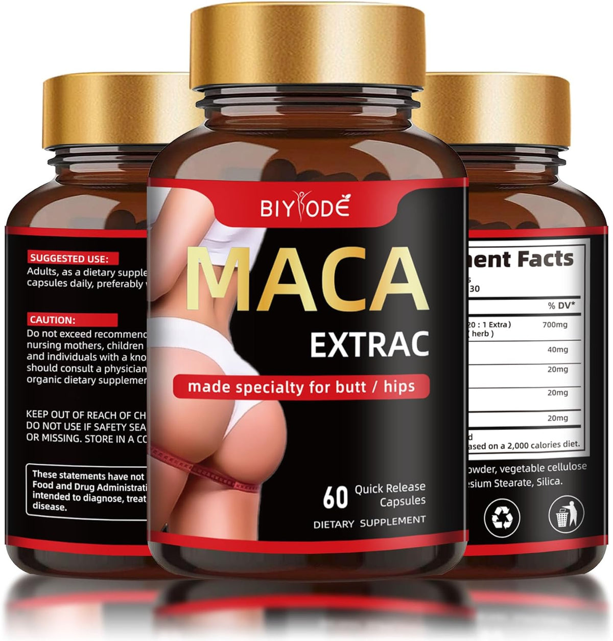 Organic Maca Root Capsules - Natural Butt Enhancement Pills for Women | Lift, Firm & Curve Buttocks | 60 Capsules-Shop
