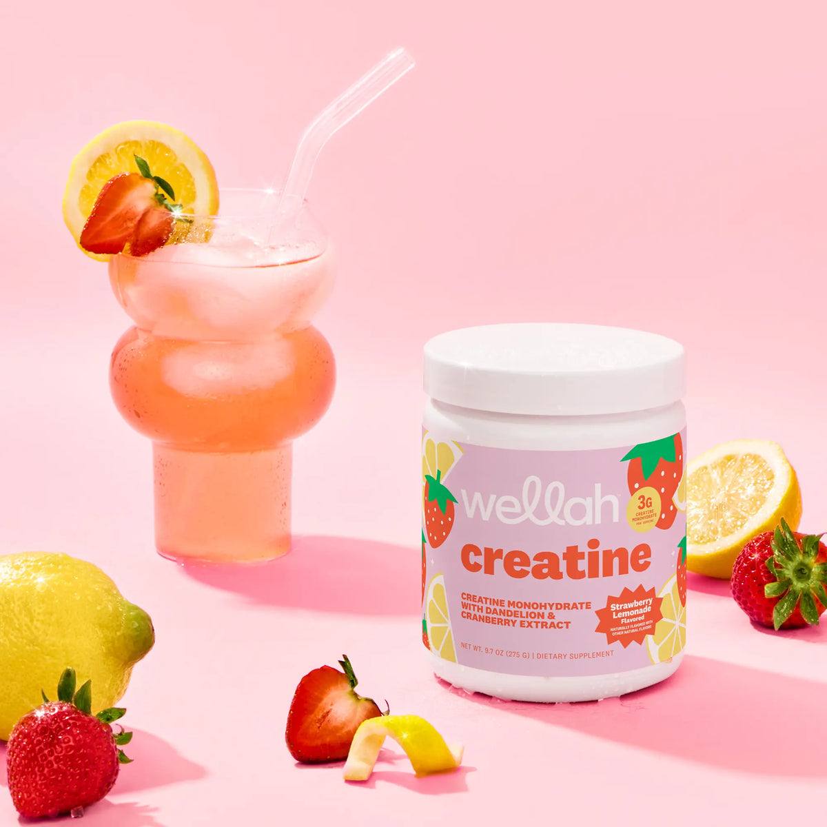 Wellah Creatine - 50 Servings, Unflavored & Strawberry Lemonade Flavor, 3g Creatine, Joint Health Supplement for Fitness & Healthcare