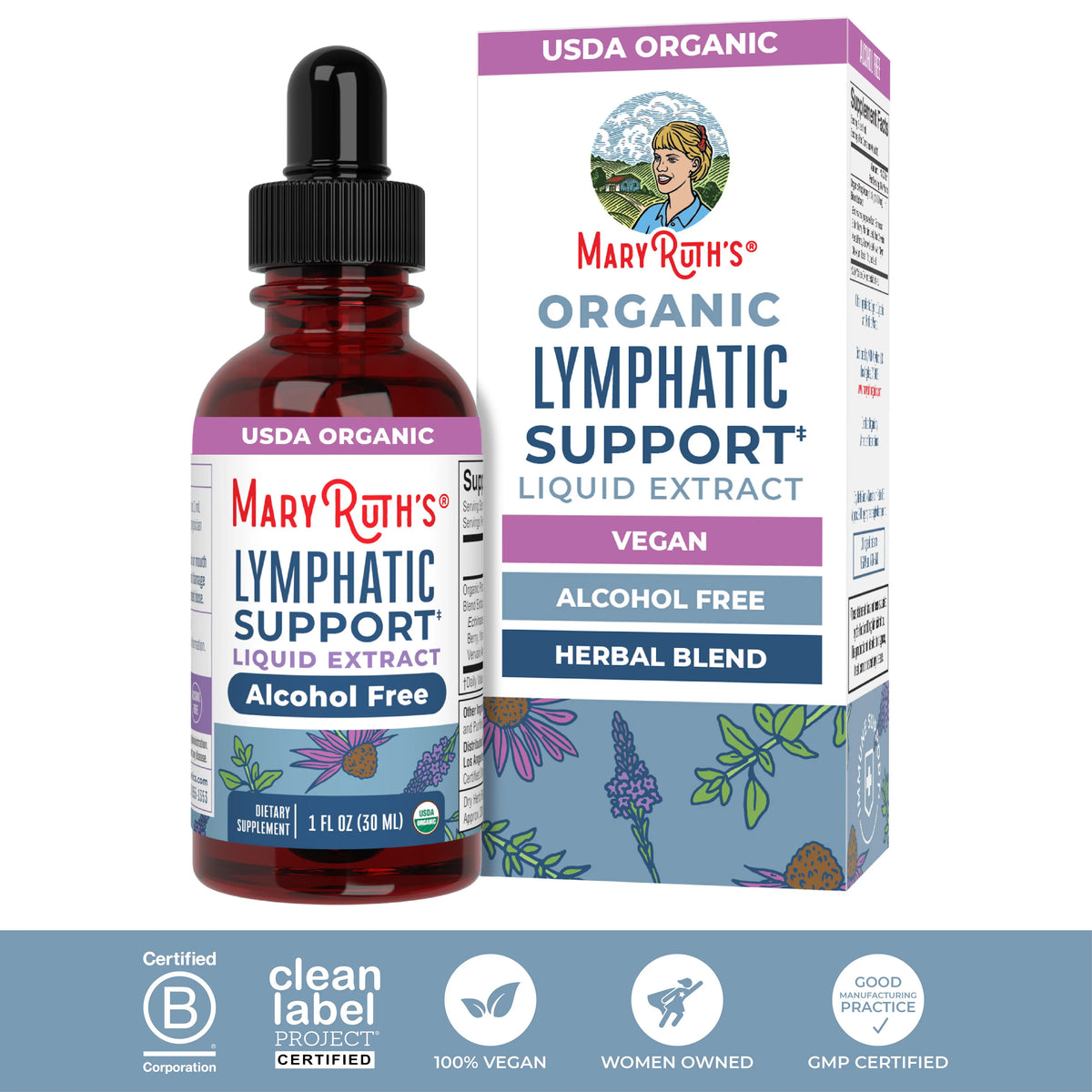 MaryRuth's Lymphatic Support Herbal Blend Liquid Drops - USDA Organic - Echinacea & Elderberry - Blue Vervain - Vegan - 30 Servings
