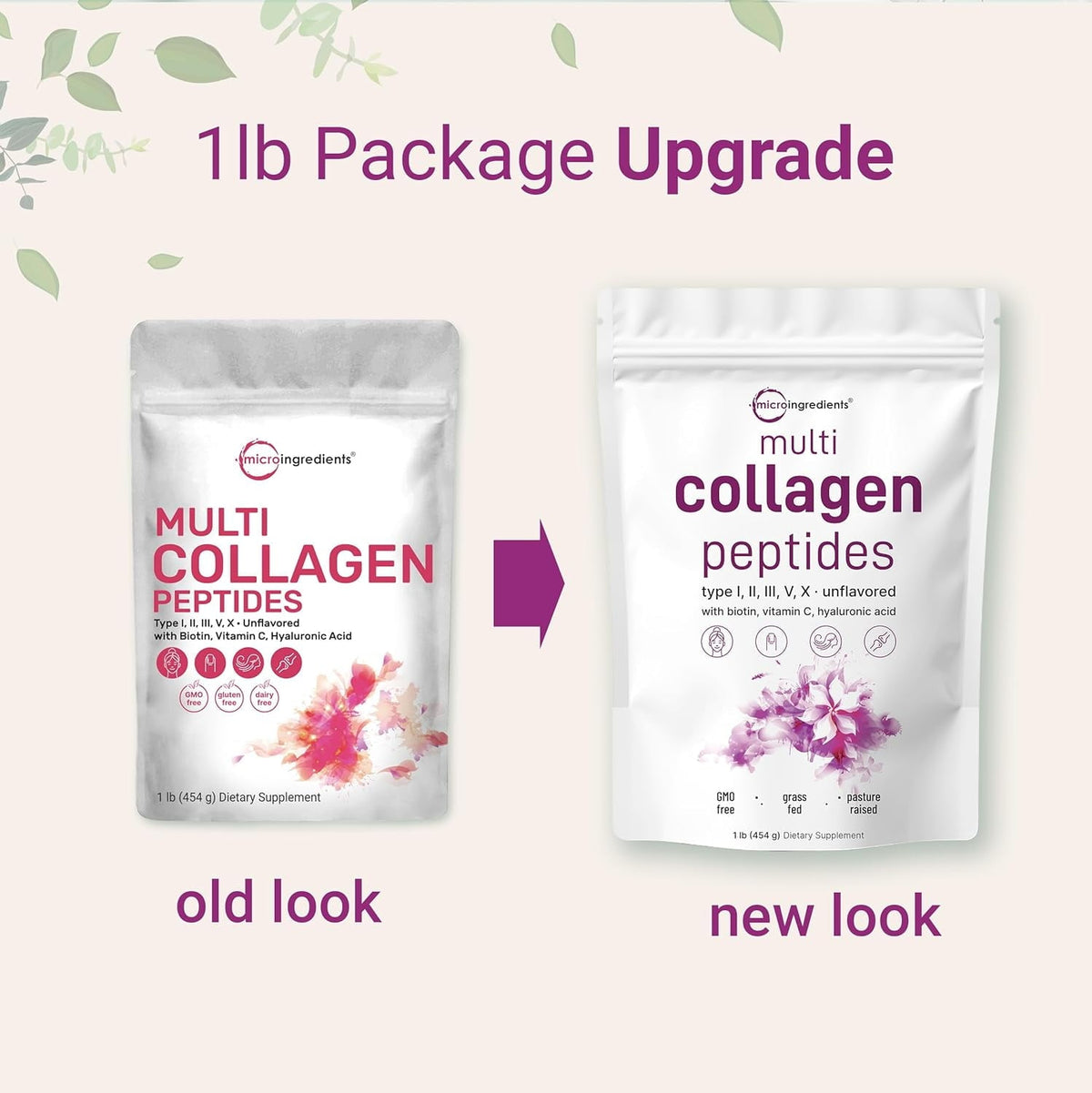 Micro Ingredients Multi Collagen Protein Powder, 2lb | Type I,II,III,V,X with Biotin, Hyaluronic Acid, Vitamin C - Unflavored Collagen Peptides