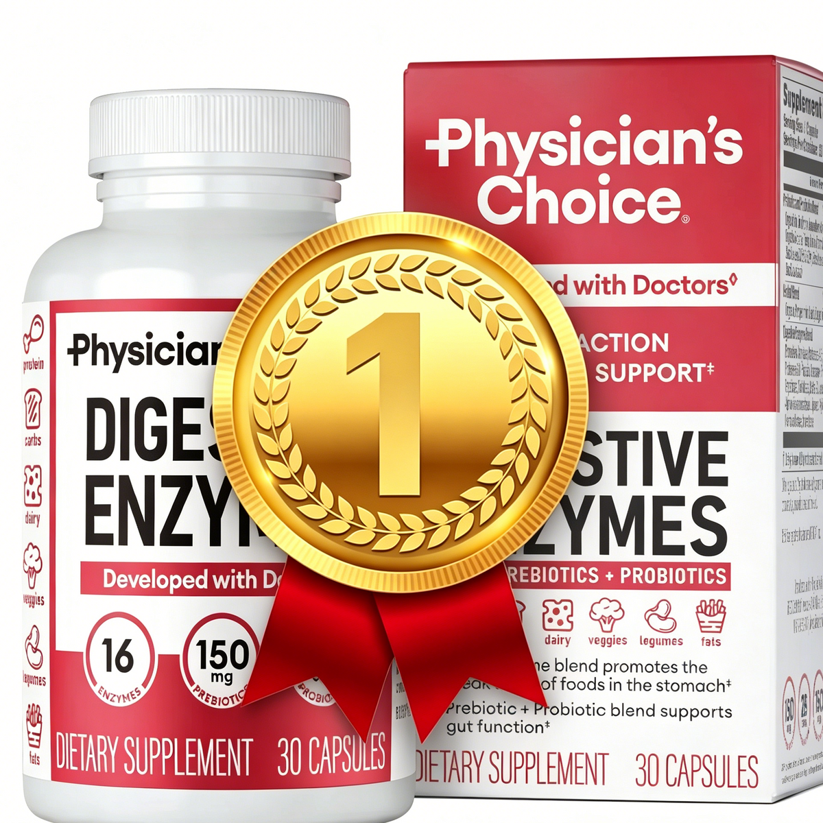 Physician's Choice Digestive Enzymes, Digestive & Gut Health, Bloating & Meal Time Discomfort, Men and Women, 30 Count
