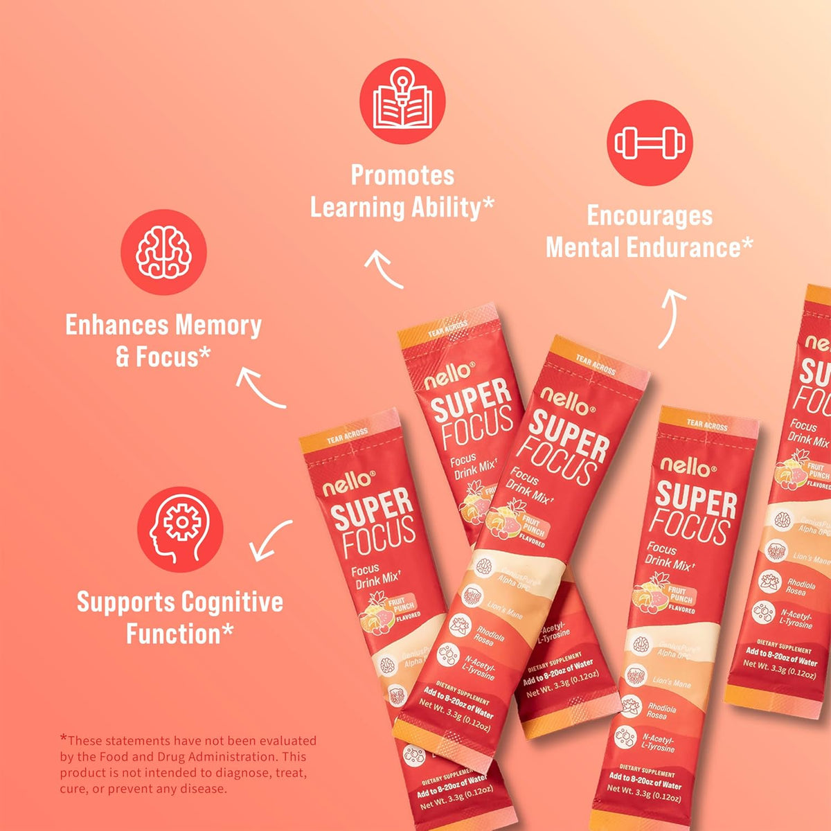 Drink Mix – Fruit Punch Flavor – Alpha GPC, Lion’s Mane, Rhodiola & N-Acetyl L-Tyrosine – Sugar-Free, On-The-Go Packets – 20 Servings-Shop