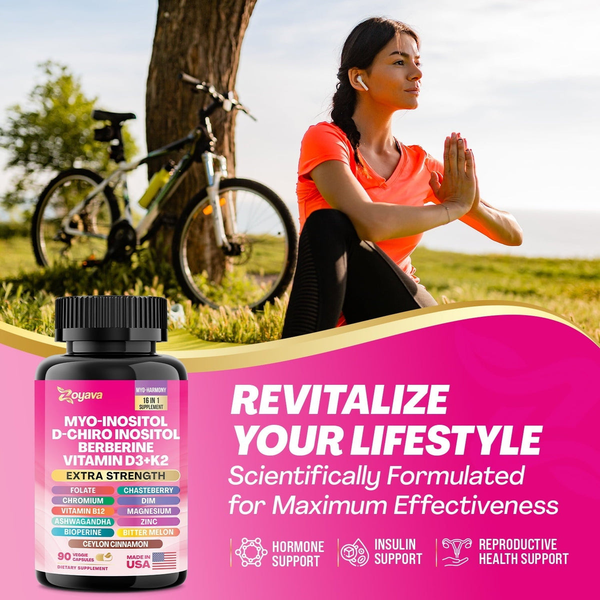 Myo Inositol Supplement 750mg, Berberine 500mg, D-Chiro Inositol 50mg, Folate 400mcg, Chromium 100mcg, Ceylon Cinnamon 200mg, Ashwagandha 100mg, DIM 75mg, Vitex Chasteberry 150mg, 90 Capsules-Shop