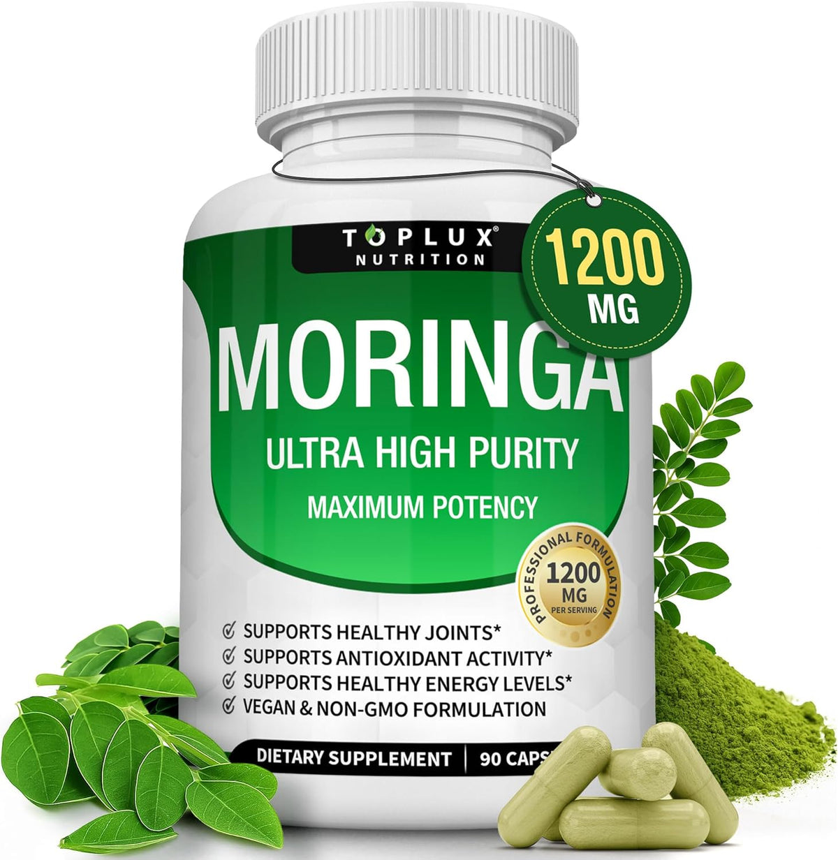 Moringa Capsules 1200mg – Pure Oleifera Leaf Superfood for Immune & Skin Health | Vegan, Non-GMO | 90 Capsules-Shop