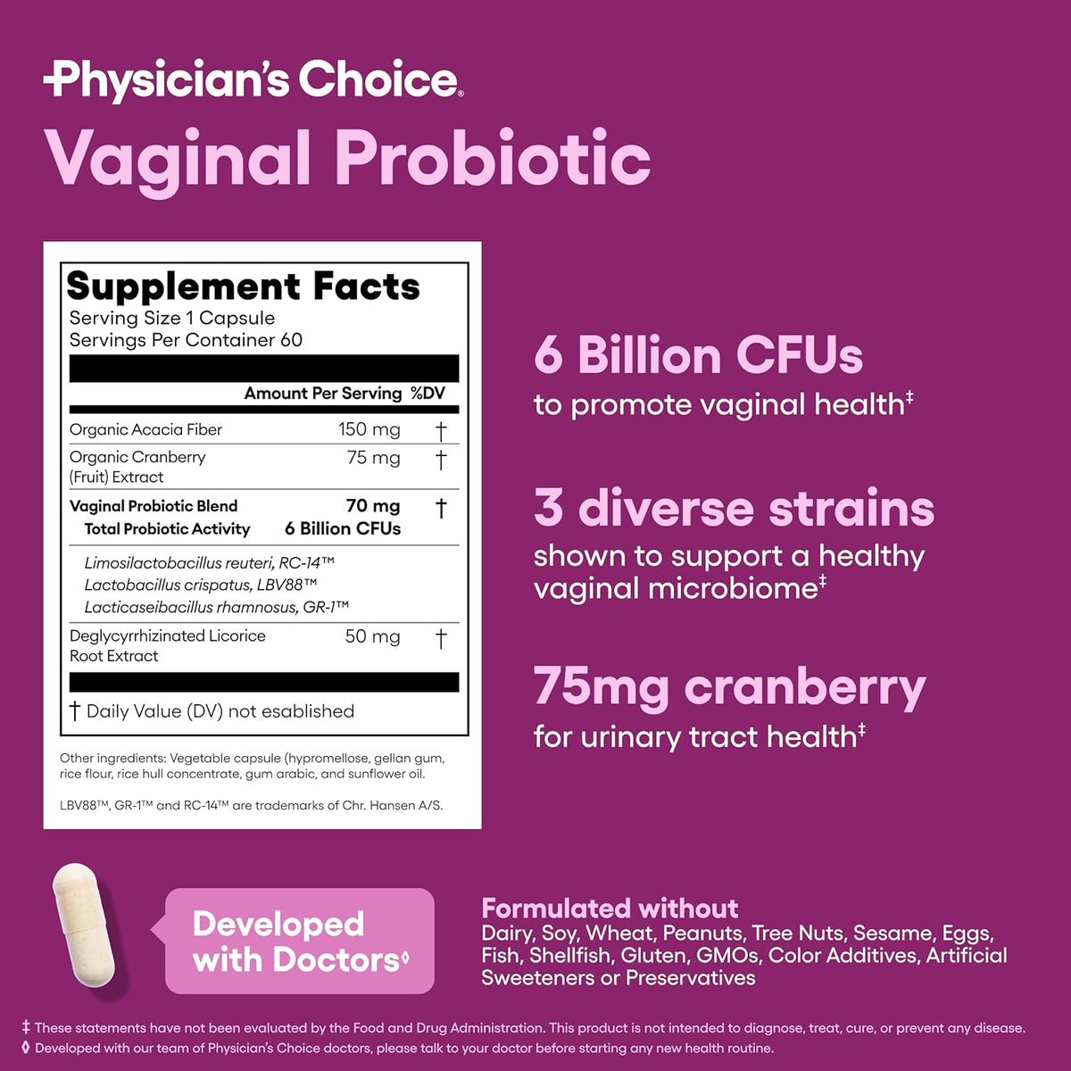 Women’s Vaginal Probiotics Advanced pH, Odor & Yeast Support 6 Billion CFU with Organic Prebiotics & Cranberry Feminine Health Formula 30 Capsules-Shop
