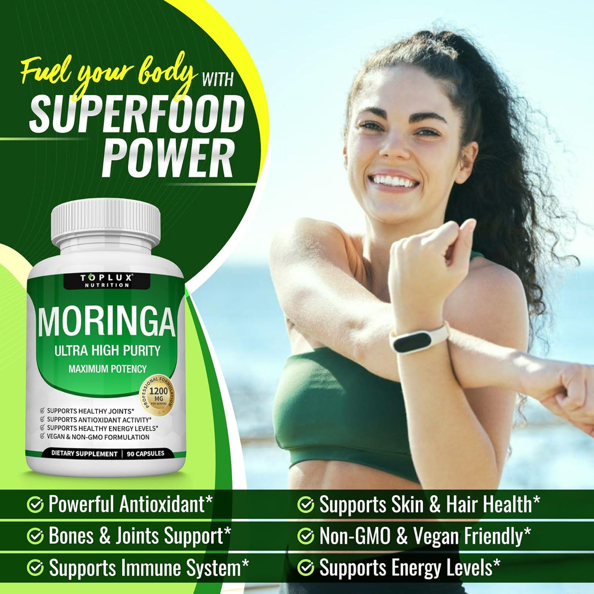 Moringa Capsules 1200mg – Pure Oleifera Leaf Superfood for Immune & Skin Health | Vegan, Non-GMO | 90 Capsules-Shop