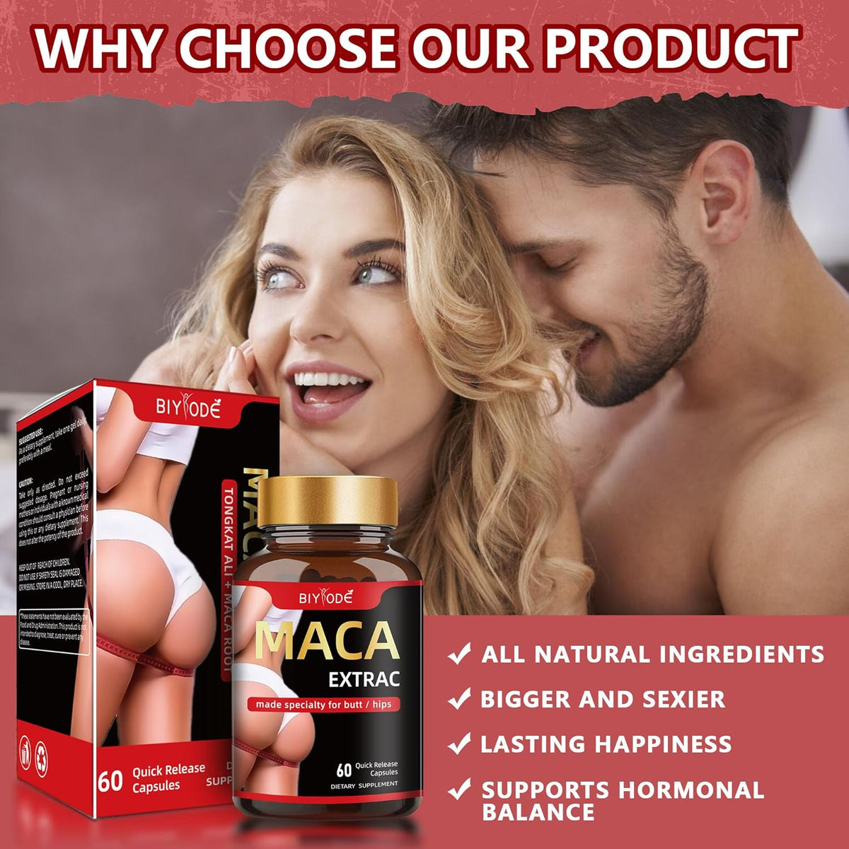 Organic Maca Root Capsules - Natural Butt Enhancement Pills for Women | Lift, Firm & Curve Buttocks | 60 Capsules-Shop