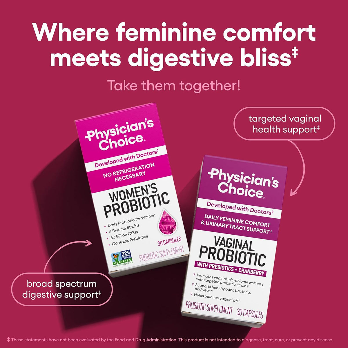 Physician's Choice Probiotics - PH Balance, Digestive, UT, & Feminine Health - 50 Billion CFU - 6 Unique Strains for Women - Organic Prebiotics, Cranberry Extract+ - Probiotic - 60 CT-Shop