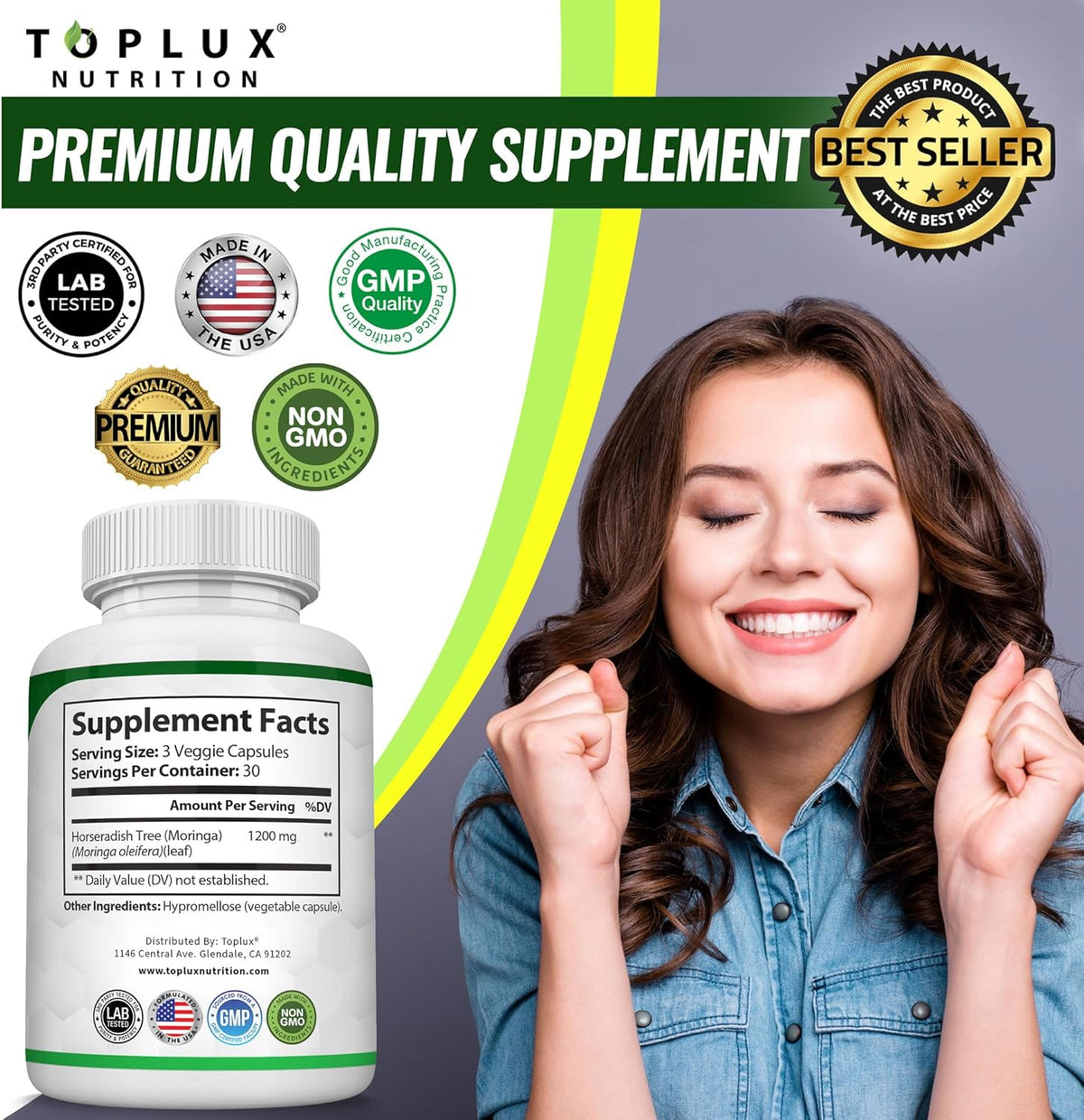 Moringa Capsules 1200mg – Pure Oleifera Leaf Superfood for Immune & Skin Health | Vegan, Non-GMO | 90 Capsules-Shop