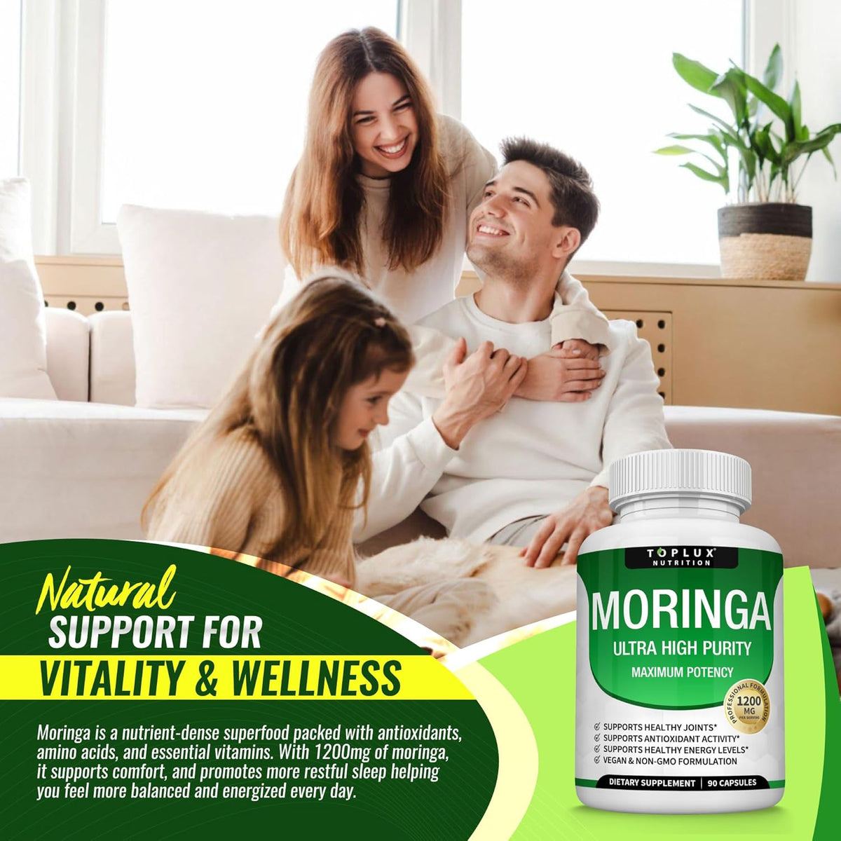 Moringa Capsules 1200mg – Pure Oleifera Leaf Superfood for Immune & Skin Health | Vegan, Non-GMO | 90 Capsules-Shop
