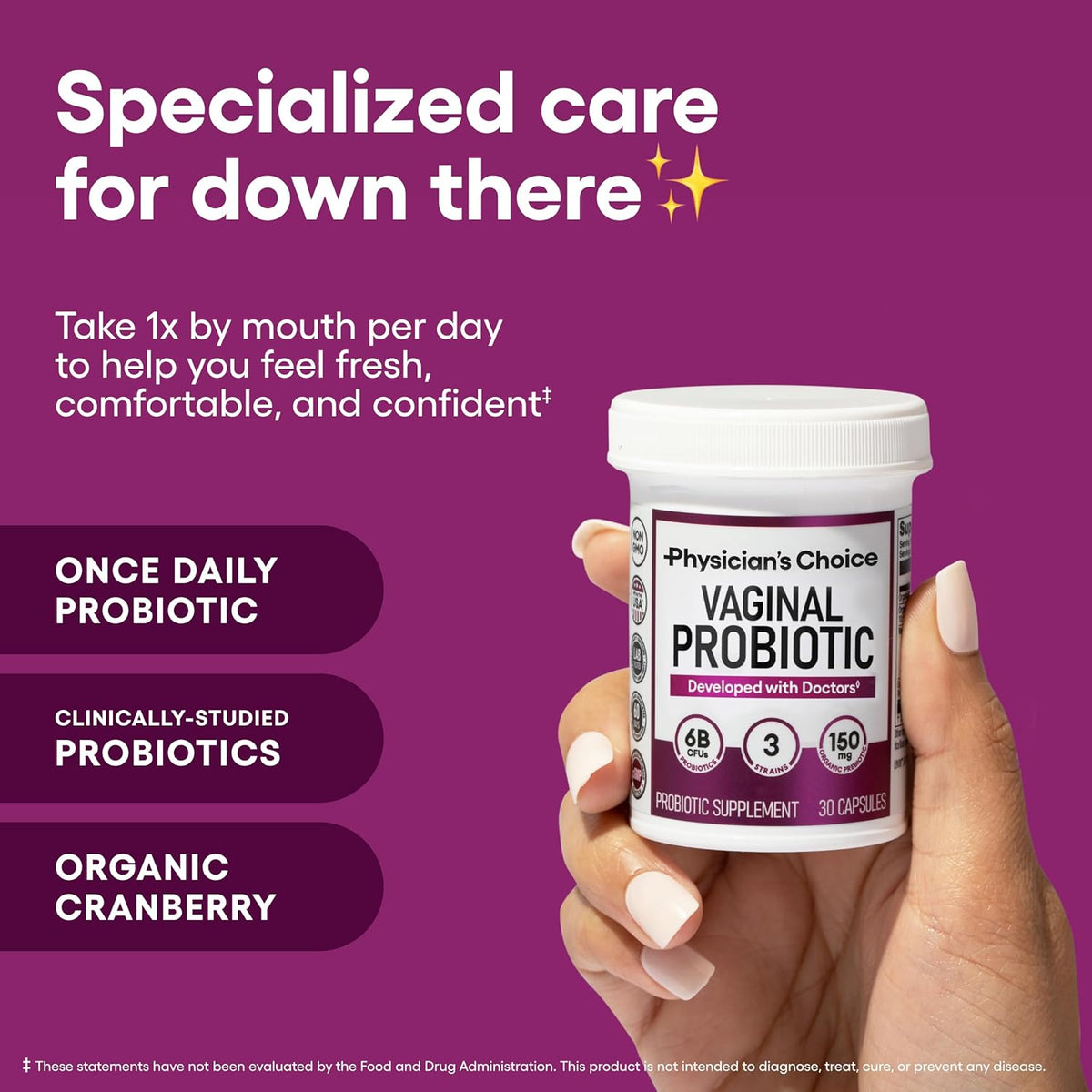 Women’s Vaginal Probiotics Advanced pH, Odor & Yeast Support 6 Billion CFU with Organic Prebiotics & Cranberry Feminine Health Formula 30 Capsules-Shop