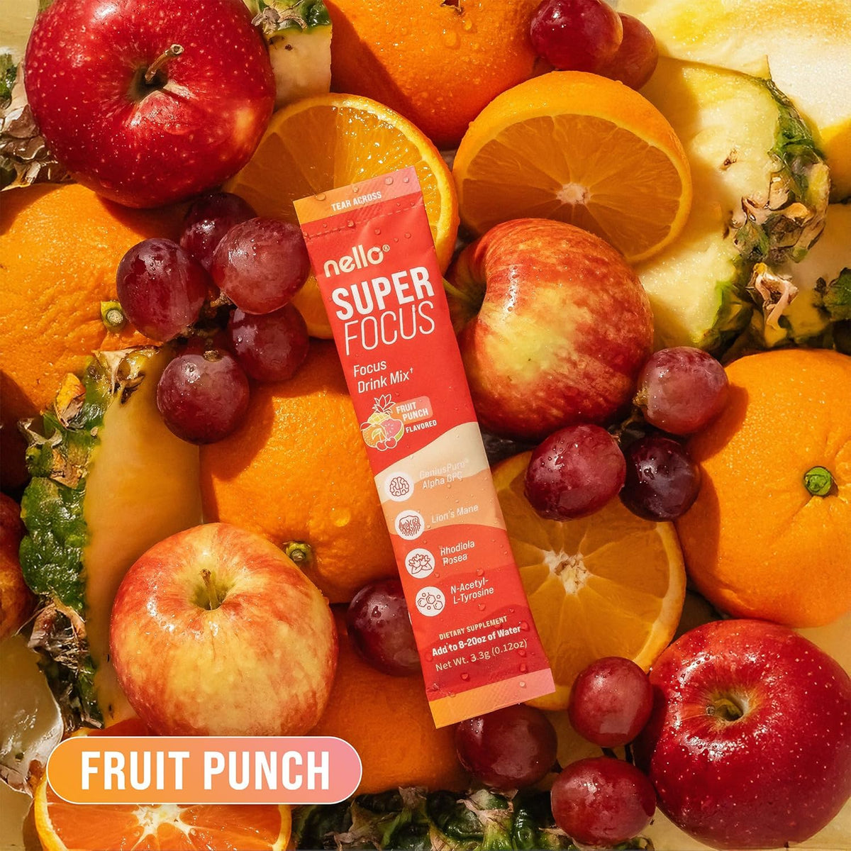 Drink Mix – Fruit Punch Flavor – Alpha GPC, Lion’s Mane, Rhodiola & N-Acetyl L-Tyrosine – Sugar-Free, On-The-Go Packets – 20 Servings-Shop