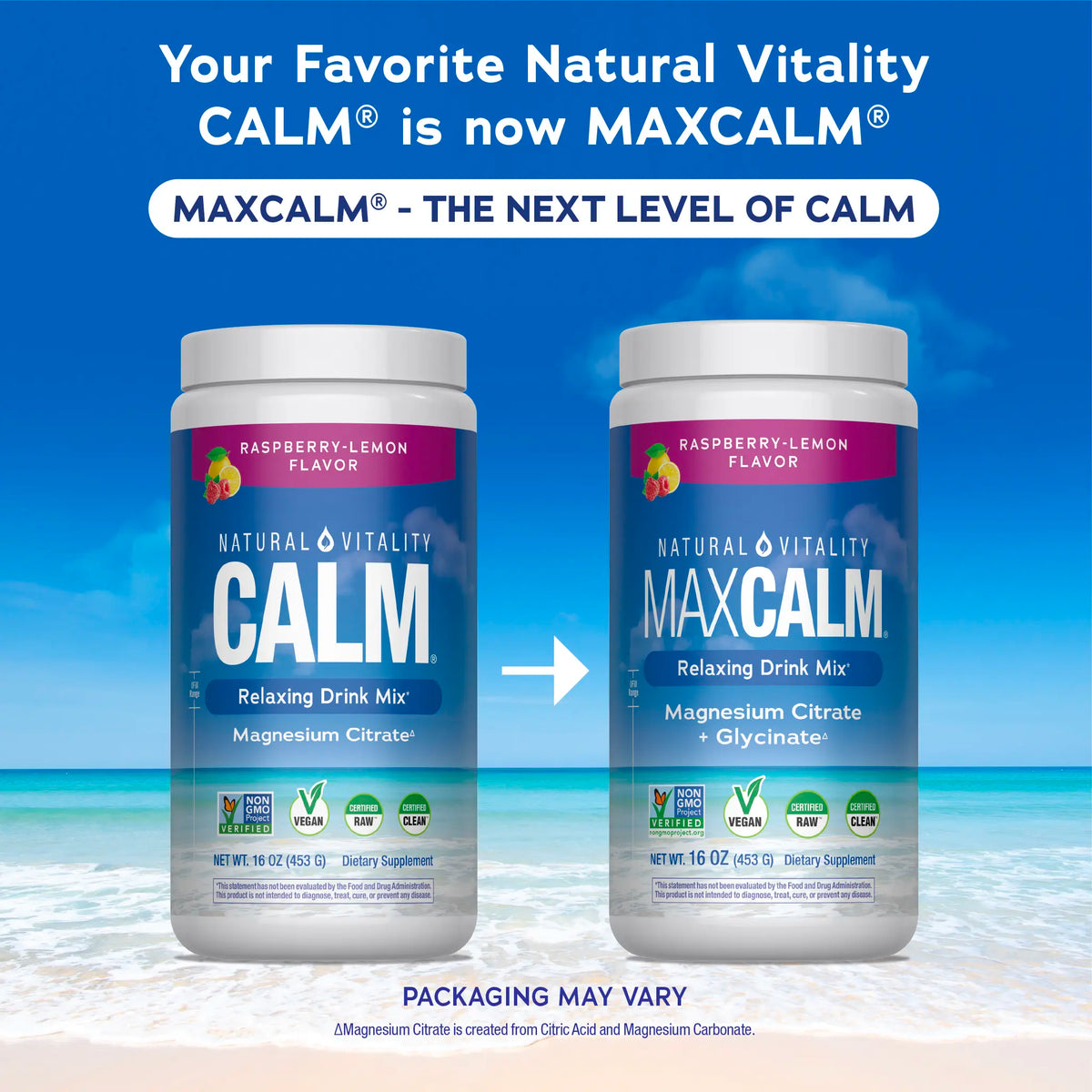 MaxCalm Relaxing Drink Mix - Anti Stress Drink Mix - With Ionic Magnesium Citrate + Glycinate - Raspberry Lemon Flavor - 16 oz (453 g) - 113 Servings
