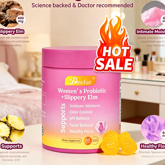 LEEFAR Feminine Probiotics Gummies - Slippery Elm & Prebiotics for pH Balance