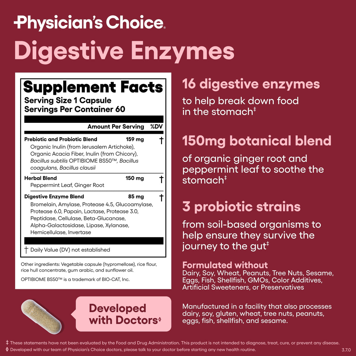 Physician's Choice Digestive Enzymes, Digestive & Gut Health, Bloating & Meal Time Discomfort, Men and Women, 30 Count