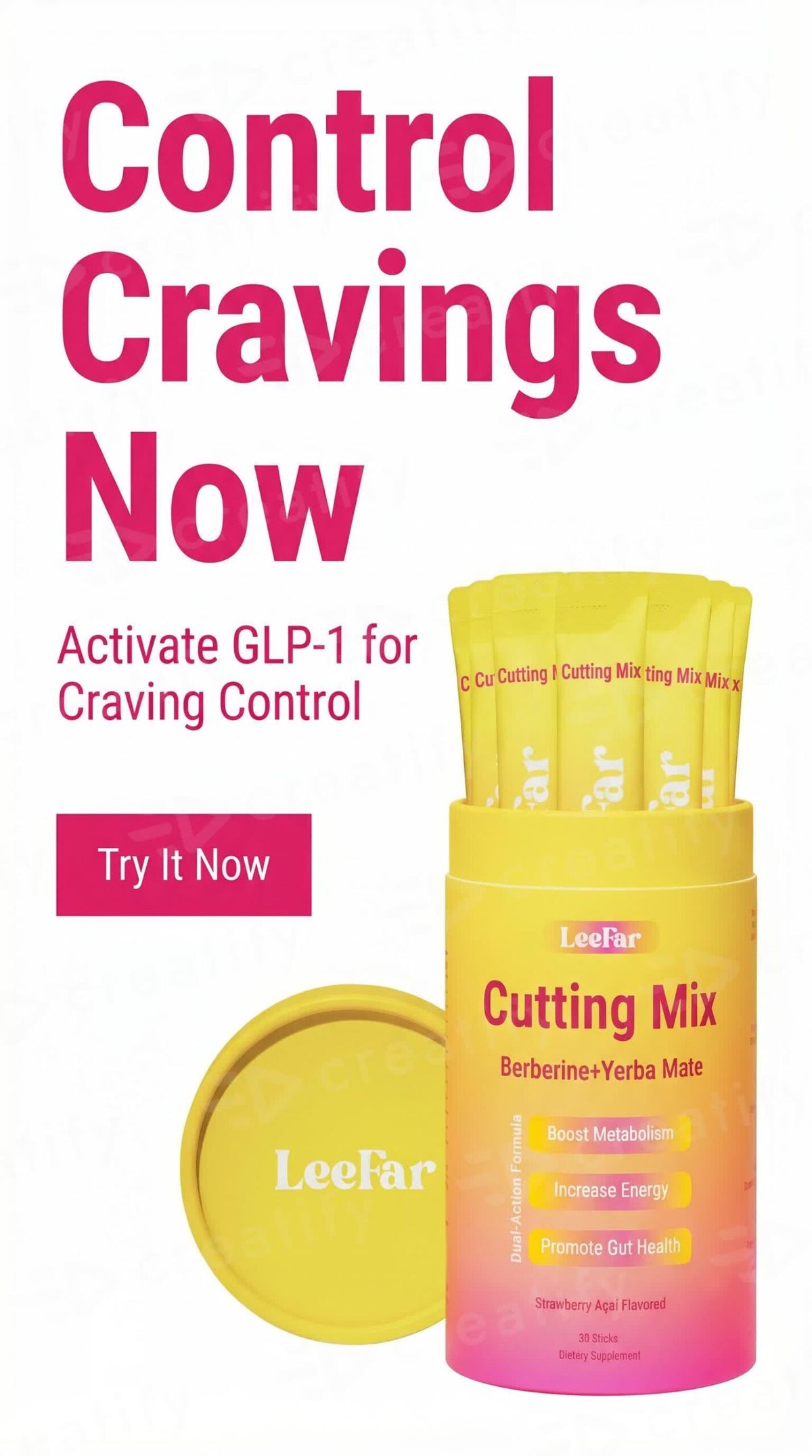 LeeFar Cutting Drink Mix – Strawberry Açaí Flavor – 30 Servings
