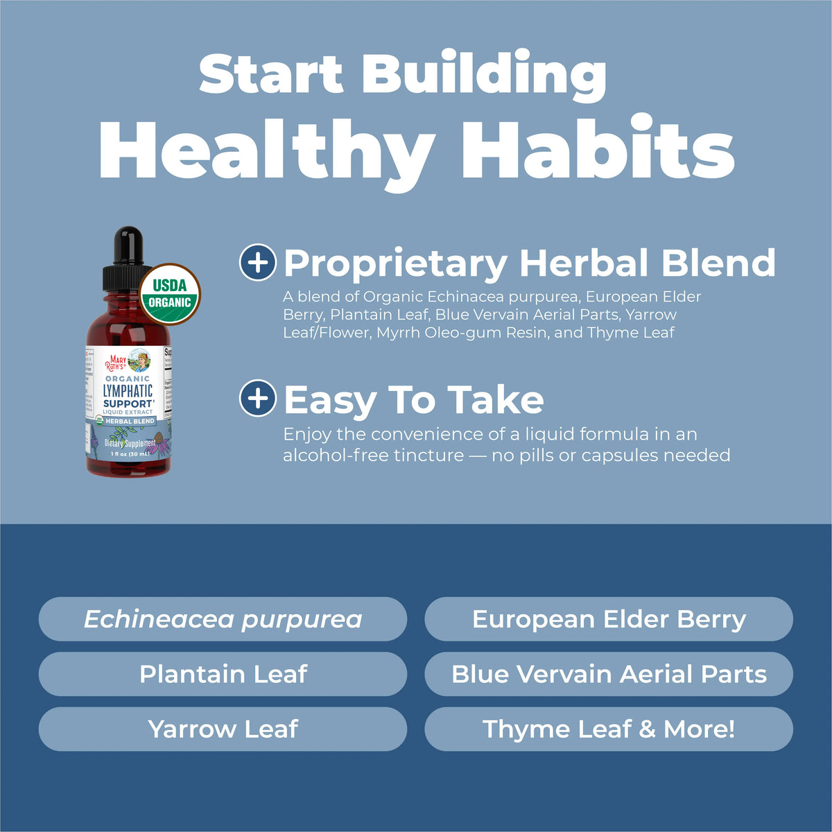 MaryRuth's Lymphatic Support Herbal Blend Liquid Drops - USDA Organic - Echinacea & Elderberry - Blue Vervain - Vegan - 30 Servings