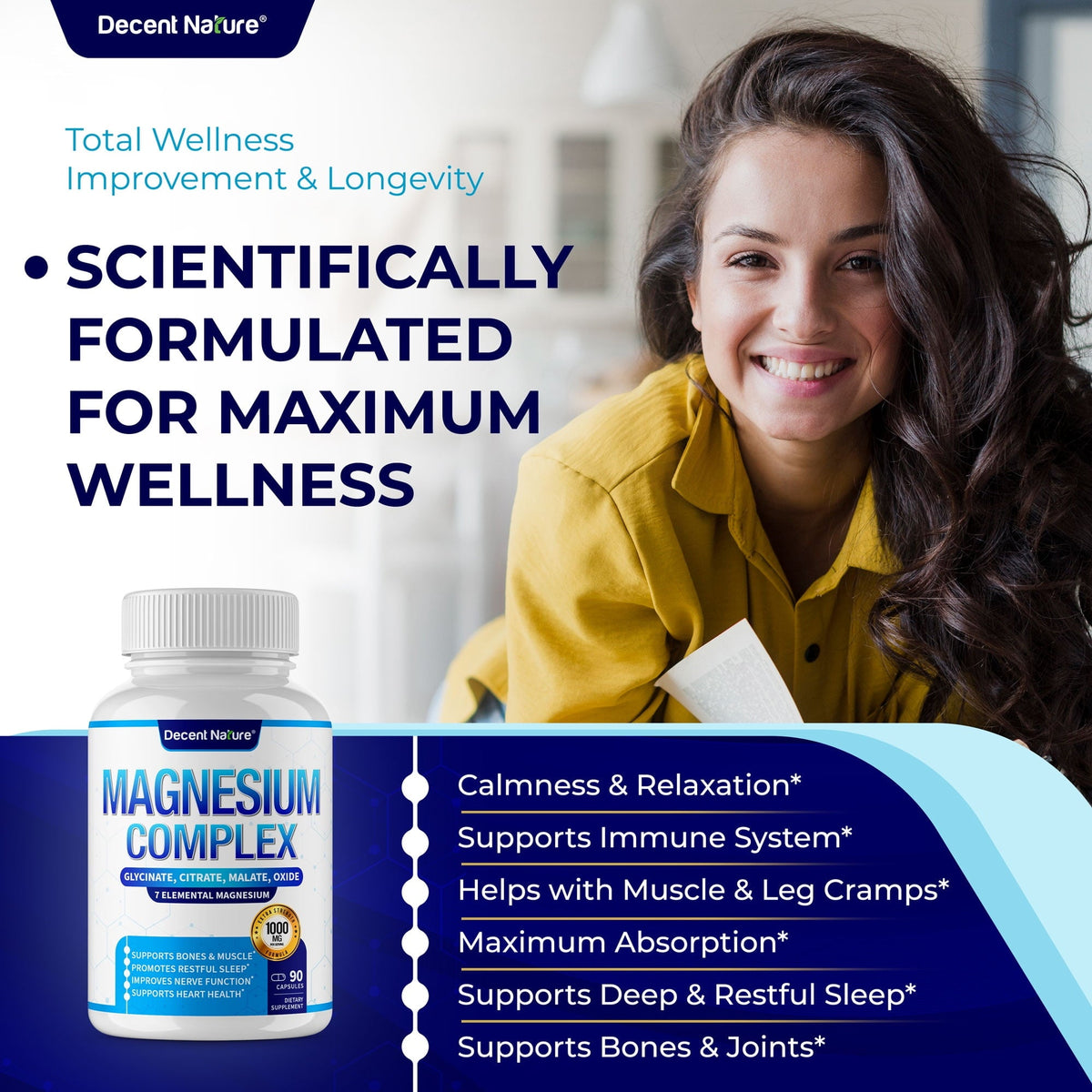 Decent Nature Magnesium Complex with Elemental Magnesium Supplement 1000mg 90 Capsules
