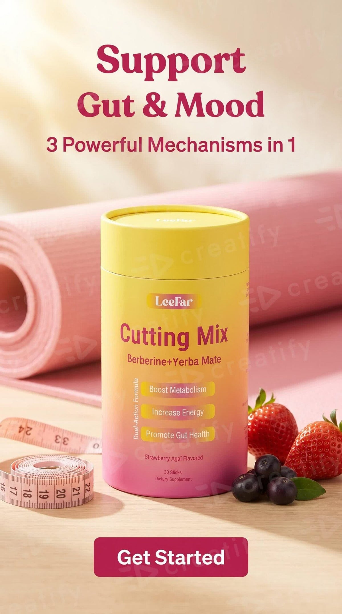 LeeFar Cutting Drink Mix – Strawberry Açaí Flavor – 30 Servings
