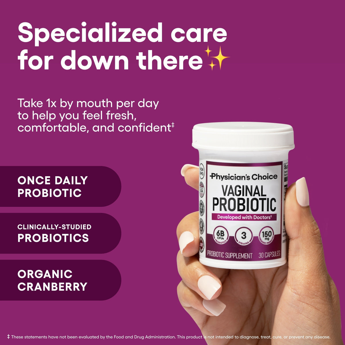Physician's Choice Vaginal Probiotic for Women – 6B CFU, pH Balance, Odor Control, 30 count