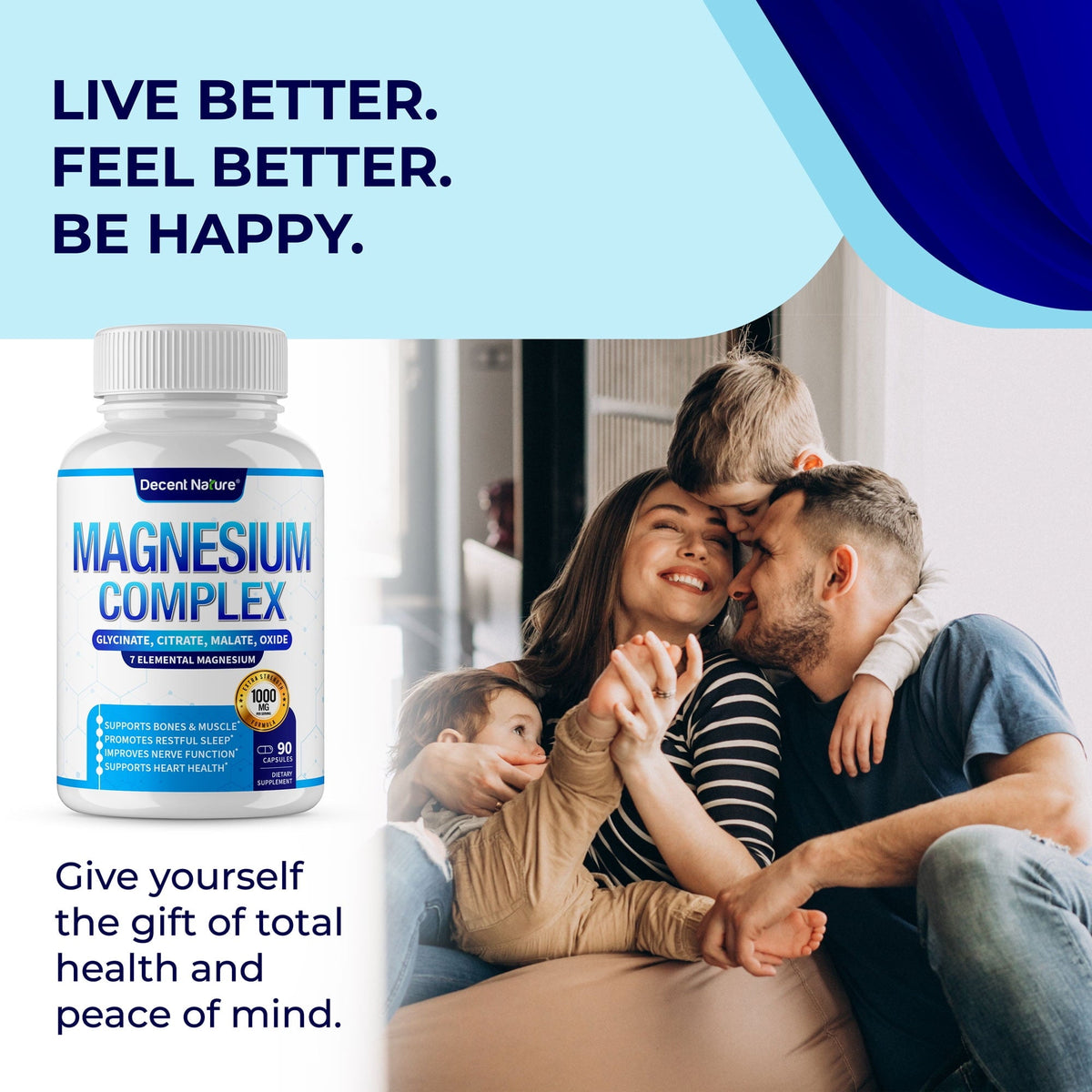 Decent Nature Magnesium Complex with Elemental Magnesium Supplement 1000mg 90 Capsules