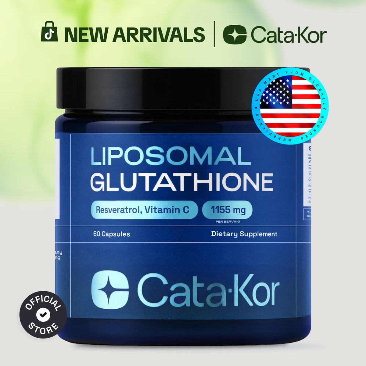 Cata-Kor Liposomal Glutathione Supplement – 1155 mg | Vitamin C | Riboflavin (B2) | Selenium | Resveratrol Complex – Supports Antioxidant Defense & Cellular Health – Vitamin Dietary Supplement