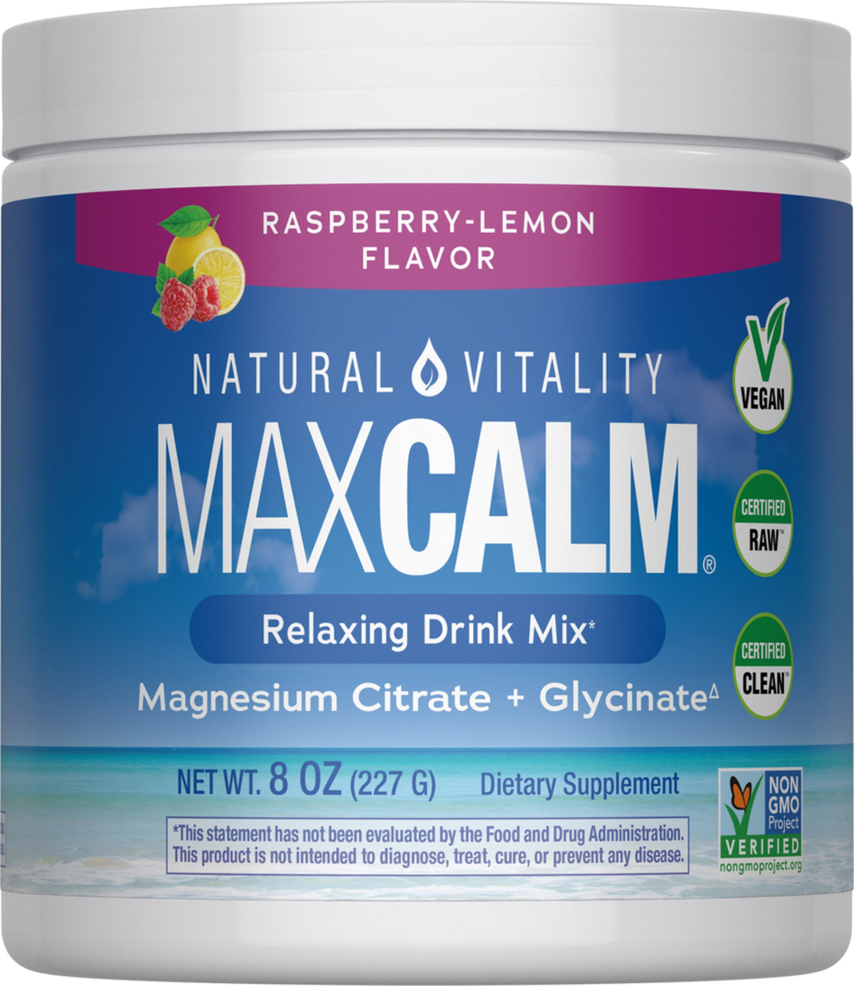 Calm Magnesium Powder | Raspberry Lemon Flavor | 16 oz | by Natural Vitality